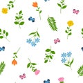 Seamless pattern spring flowers butterfly vector illustration Royalty Free Stock Photo